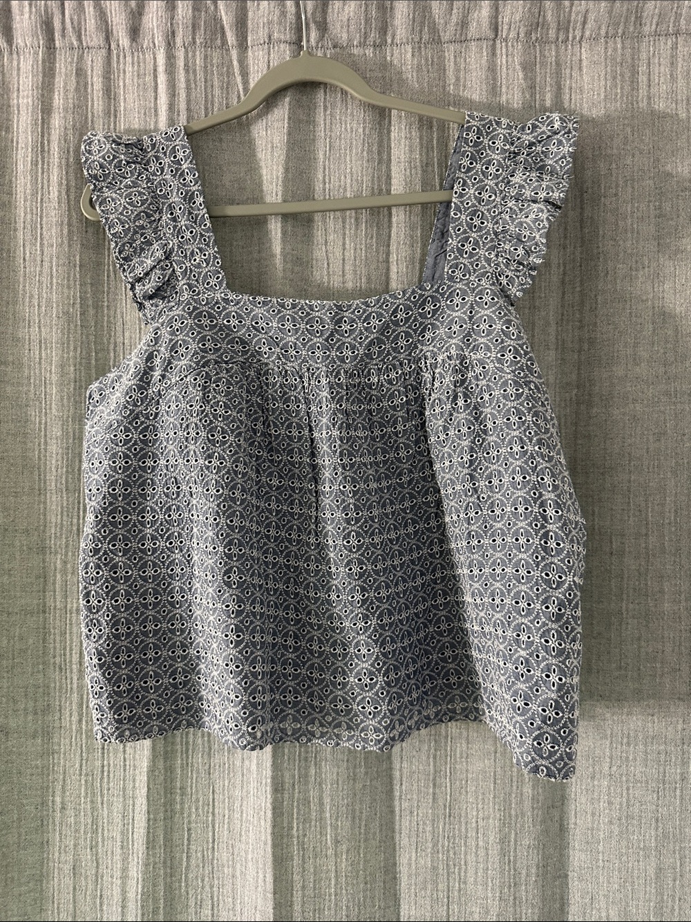 GAP Embroidered Eyelet Ruffle Strap Tank
